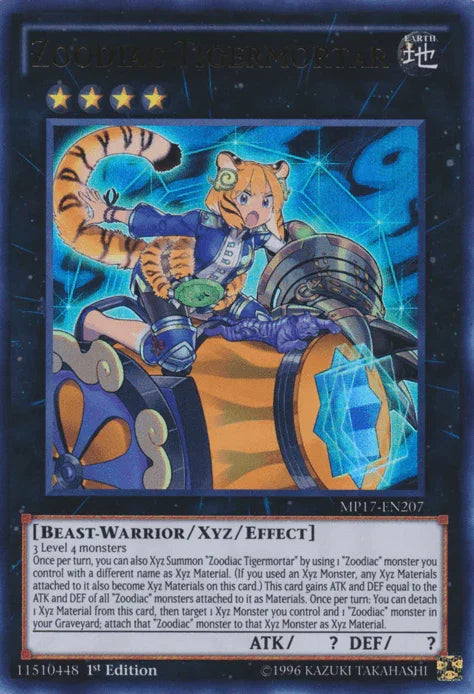 1st Edition, 2017 Mega-Tins Mega Pack, Beast-Warrior, Earth, Ultra Rare, Xyz/Effect Monster Zoodiac Tigermortar [MP17-EN207] Ultra Rare - Trading Card World