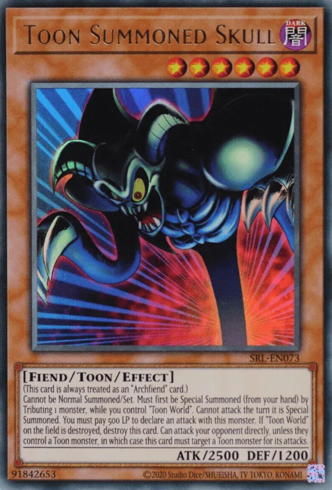 Dark, Fiend, Spell Ruler (25th Anniversary Edition), Toon/Effect Monster, Ultra Rare, Unlimited Toon Summoned Skull (25th Anniversary) [SRL-EN073] Ultra Rare - Trading Card World
