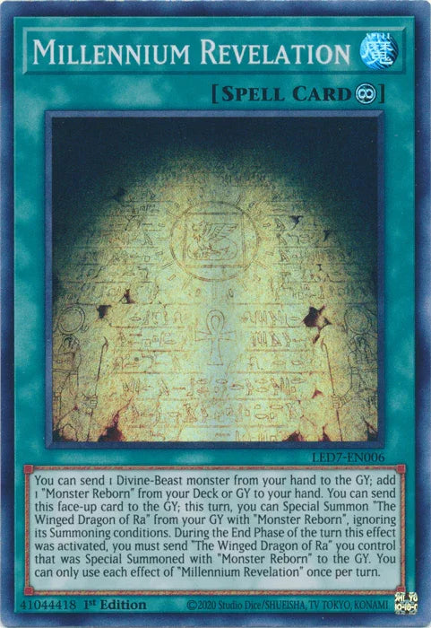 1st Edition, Continuous Spell, Legendary Duelists: Rage of Ra, Spell, Super Rare, Unlimited Millennium Revelation [LED7-EN006] Super Rare - Trading Card World