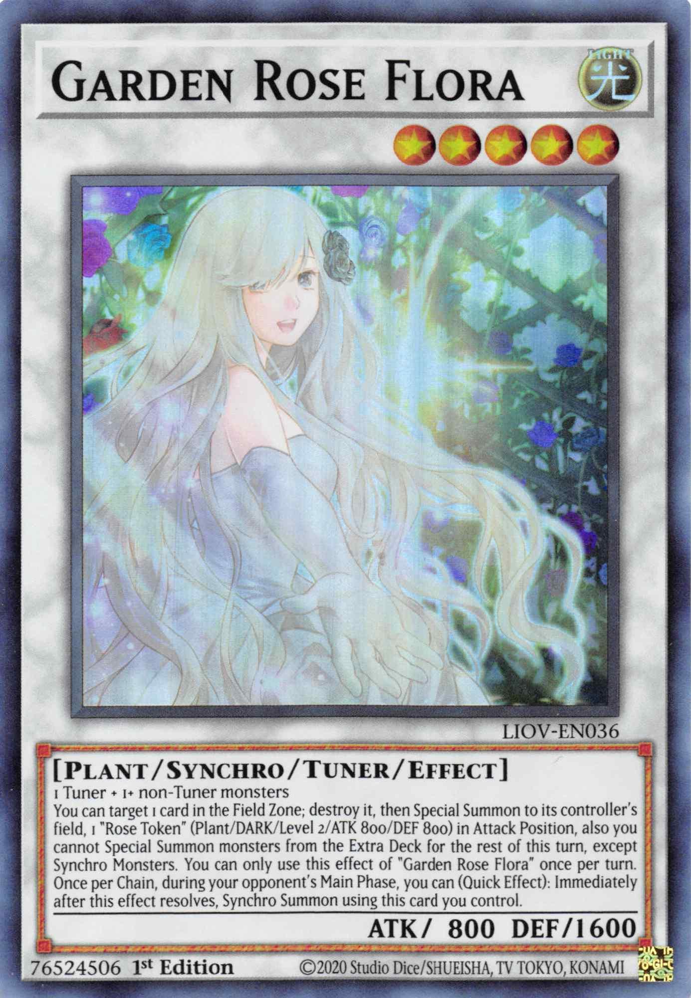 1st Edition, Light, Lightning Overdrive, Plant, Super Rare, Synchro/Tuner/Effect Monster Garden Rose Flora [LIOV-EN036] Super Rare - Trading Card World