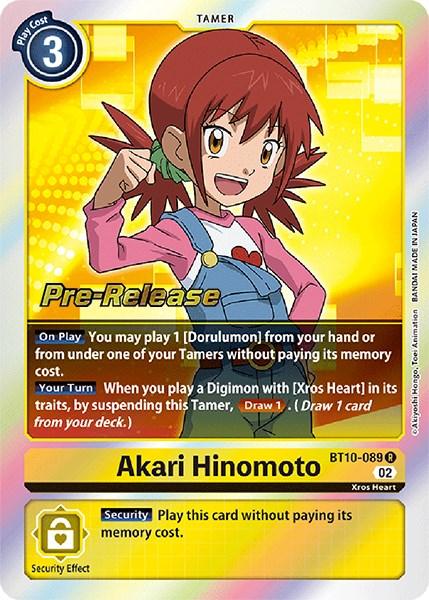 BT10-089, Rare, Tamer, Xros Encounter Pre-Release Cards, Xros Heart, Yellow Akari Hinomoto [BT10-089] [Xros Encounter Pre-Release Cards] - Trading Card World