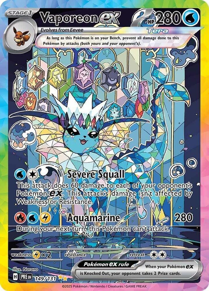149, Holofoil, Lightning [x2], Scarlet & Violet: Prismatic Evolutions, Special Illustration Rare, Water Vaporeon ex (149/131) [Scarlet & Violet: Prismatic Evolutions] - Trading Card World