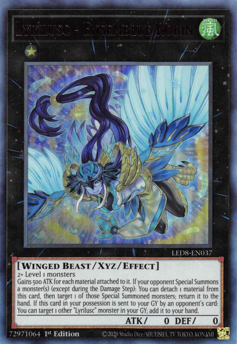 1st Edition, Legendary Duelists: Synchro Storm, Ultra Rare, Wind, Winged Beast, Xyz/Effect Monster Lyrilusc - Ensemblue Robin [LED8-EN037] Ultra Rare - Trading Card World