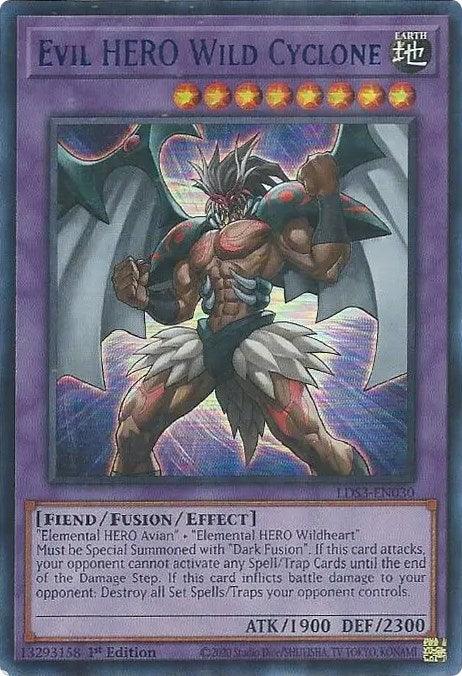 1st Edition, Earth, Fiend, Fusion/Effect Monster, Legendary Duelists: Season 3, Ultra Rare Evil HERO Wild Cyclone (Blue) [LDS3-EN030] Ultra Rare - Trading Card World