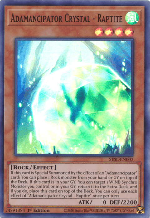 1st Edition, Effect Monster, Rock, Secret Slayers, Super Rare, Wind Adamancipator Crystal - Raptite [SESL-EN005] Super Rare - Trading Card World