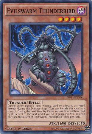 1st Edition, Battle Pack 3: Monster League, Common, Dark, Effect Monster, Thunder Evilswarm Thunderbird [BP03-EN104] Common - Trading Card World