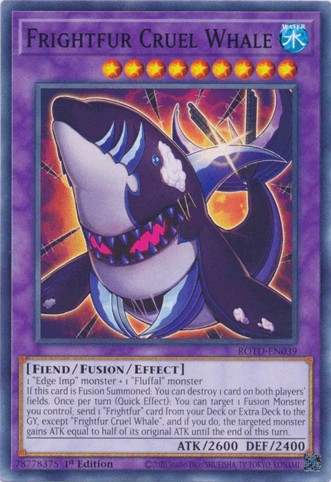 1st Edition, Common, Fiend, Fusion/Effect Monster, Rise of the Duelist, Water Frightfur Cruel Whale [ROTD-EN039] Common - Trading Card World