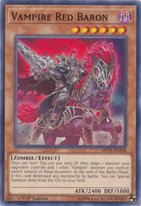1st Edition, 2019 Gold Sarcophagus Tin Mega Pack, Common, Dark, Effect Monster, Unlimited, Zombie Vampire Red Baron [MP19-EN238] Common - Trading Card World