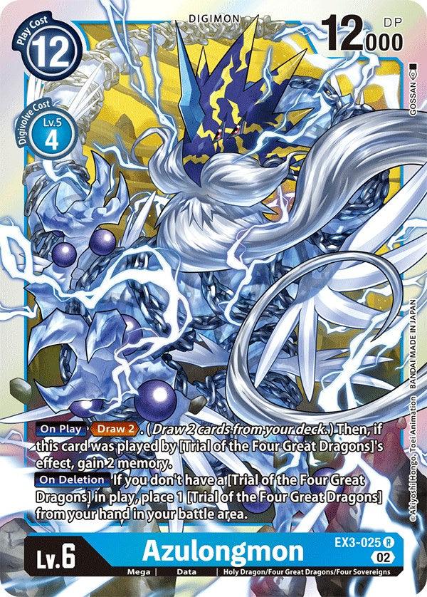 Blue, Data, Digimon, Draconic Roar, EX3-025, Holy Dragon/Four Great Dragons/Four Sovereigns, Mega, Rare Azulongmon [EX3-025] [Draconic Roar] - Trading Card World