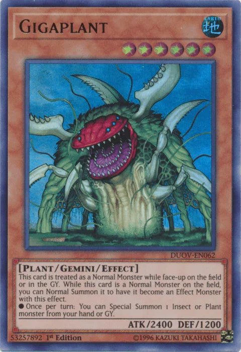 1st Edition, Duel Overload, Earth, Effect Monster, Plant, Ultra Rare Gigaplant [DUOV-EN062] Ultra Rare - Trading Card World