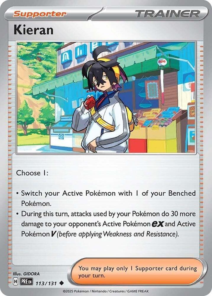113, Normal, Reverse Holofoil, Scarlet & Violet: Prismatic Evolutions, Supporter, Uncommon Kieran (113/131) [Scarlet & Violet: Prismatic Evolutions] - Trading Card World