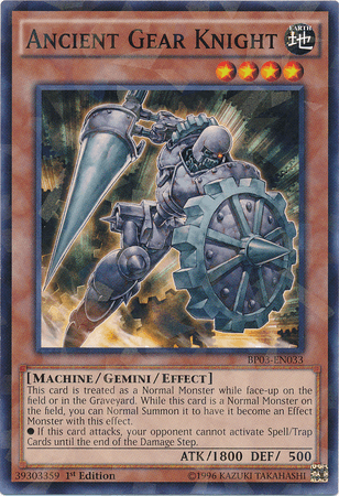 1st Edition, Battle Pack 3: Monster League, Earth, Gemini/Effect Monster, Machine, Shatterfoil Rare Ancient Gear Knight [BP03-EN033] Shatterfoil Rare - Trading Card World