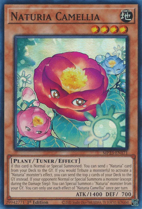 1st Edition, Dueling Heroes Collectors Tin - Mega Pack (25th Anniversary Edition), Earth, Plant, Super Rare, Turner/Effect Monster Naturia Camellia [MP23-EN171] Super Rare - Trading Card World