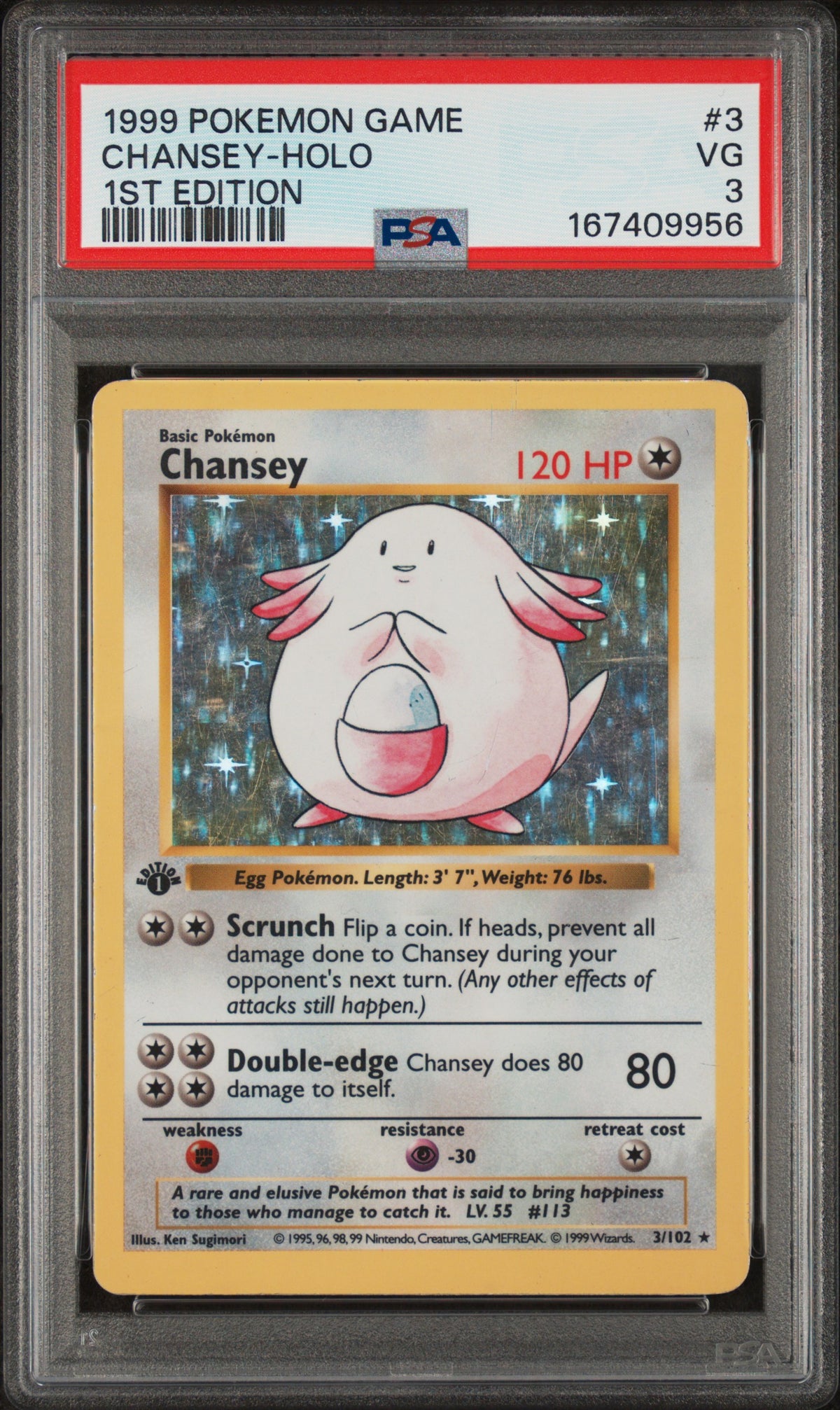 PSA 3 Chansey (Holo 1st Edition) #3 · Base Set · 1999 — front
