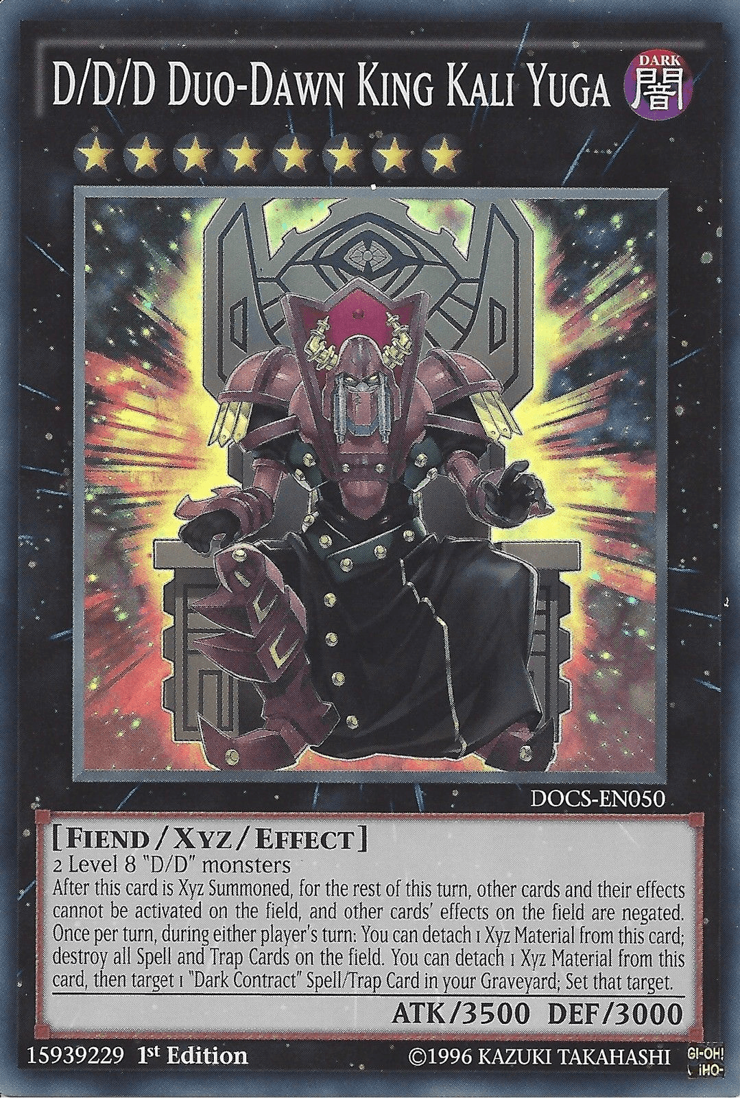 1st Edition, Dark, Dimension of Chaos, Fiend, Super Rare, Unlimited, Xyz/Effect Monster D/D/D Duo-Dawn King Kali Yuga [DOCS-EN050] Super Rare - Trading Card World