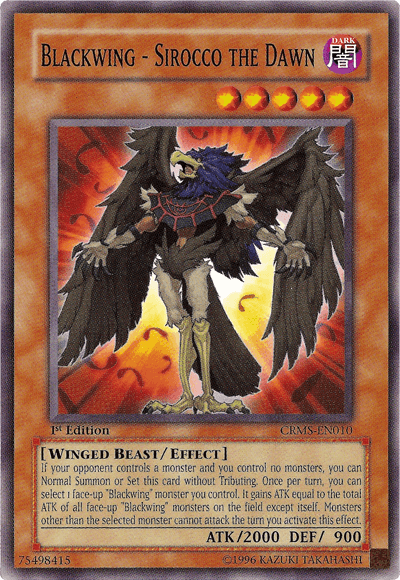 1st Edition, Common, Crimson Crisis, Dark, Effect Monster, Unlimited, Winged Beast Blackwing - Sirocco the Dawn [CRMS-EN010] Common - Trading Card World
