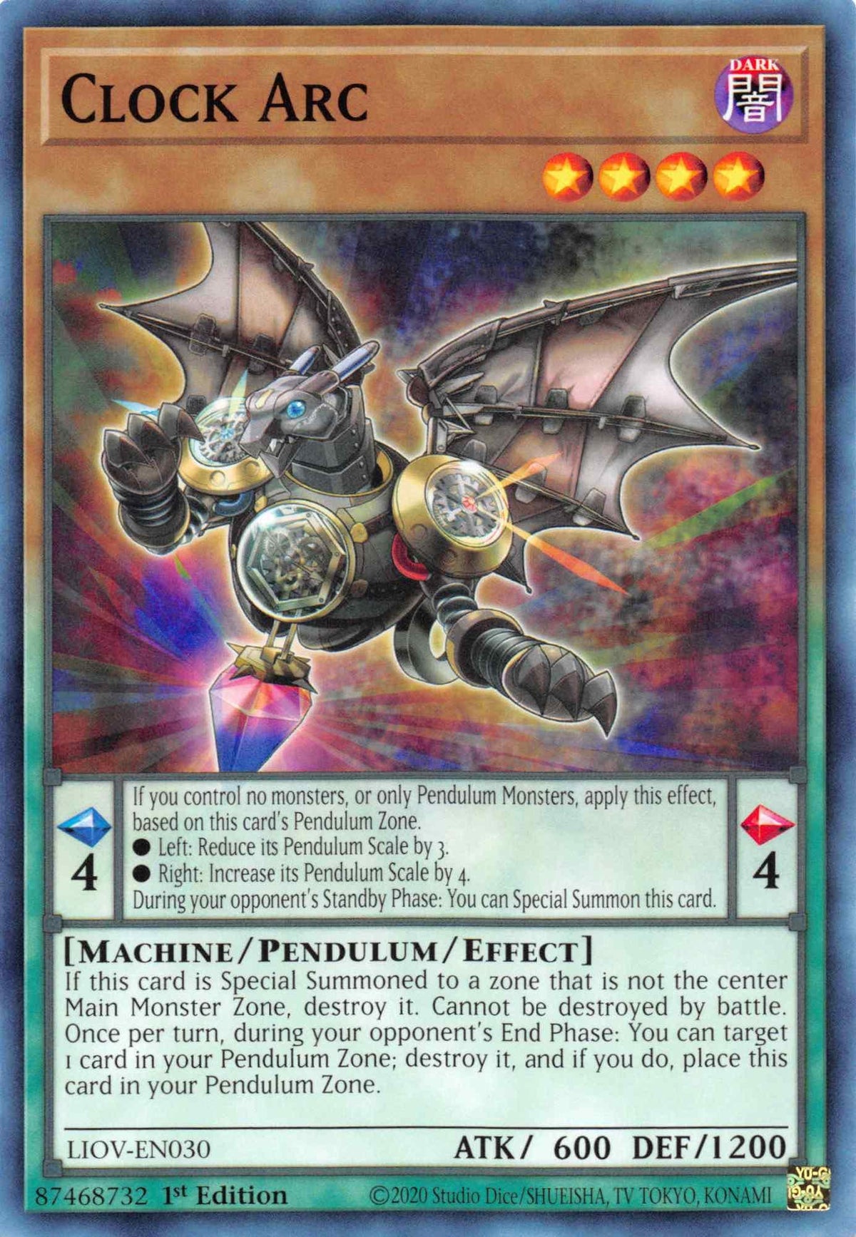 1st Edition, Common, Dark, Lightning Overdrive, Machine, Pendulum/Effect Monster Clock Arc [LIOV-EN030] Common - Trading Card World