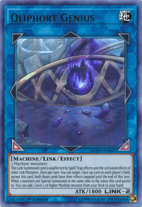 1st Edition, Duel Power, Earth, Link/Effect Monster, Machine, Ultra Rare, Unlimited Qliphort Genius [DUPO-EN095] Ultra Rare - Trading Card World