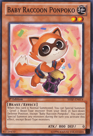 1st Edition, Beast, Common, Effect Monster, Light, Shadow Specters, Unlimited Baby Raccoon Ponpoko [SHSP-EN014] Common - Trading Card World