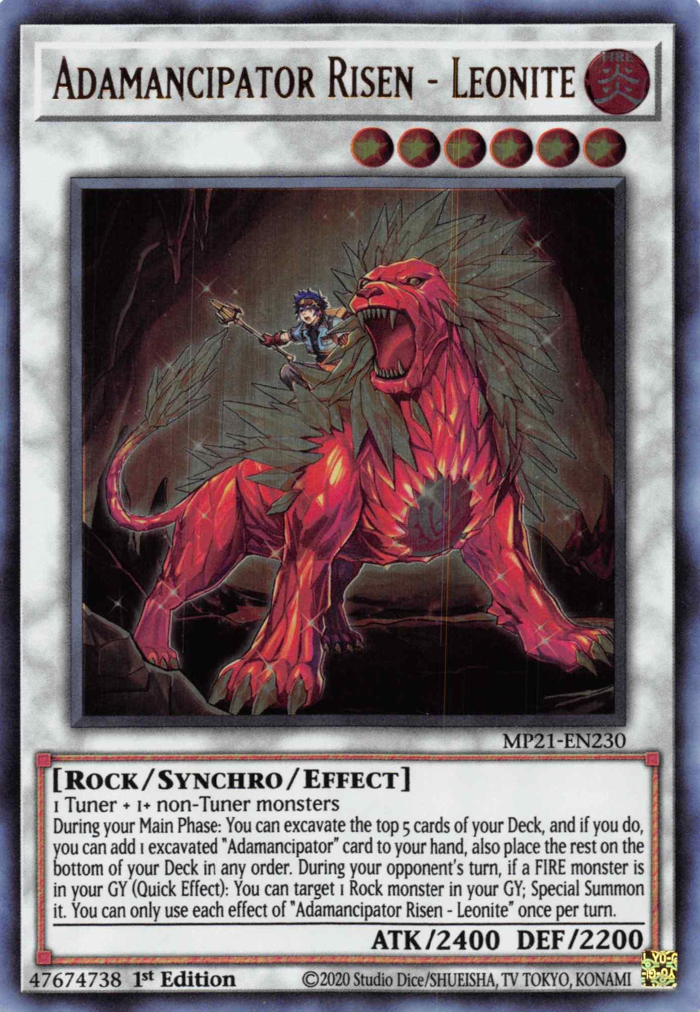 1st Edition, 2021 Tin of Ancient Battles, Fire, Rock, Synchro/Effect Monster, Ultra Rare Adamancipator Risen - Leonite [MP21-EN230] Ultra Rare - Trading Card World