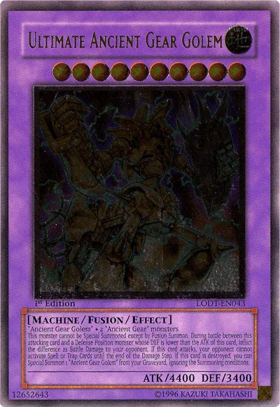 1st Edition, Earth, Fusion/Effect Monster, Light of Destruction, Machine, Ultimate Rare, Unlimited Ultimate Ancient Gear Golem [LODT-EN043] Ultimate Rare - Trading Card World