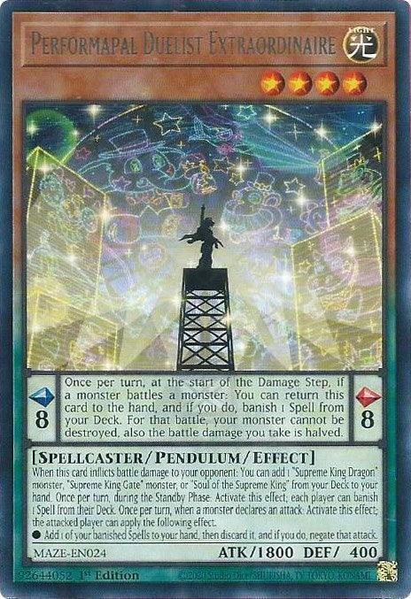 1st Edition, Light, Maze of Memories, Pendulum/Effect Monster, Rare, Spellcaster Performapal Duelist Extraordinaire [MAZE-EN024] Rare - Trading Card World