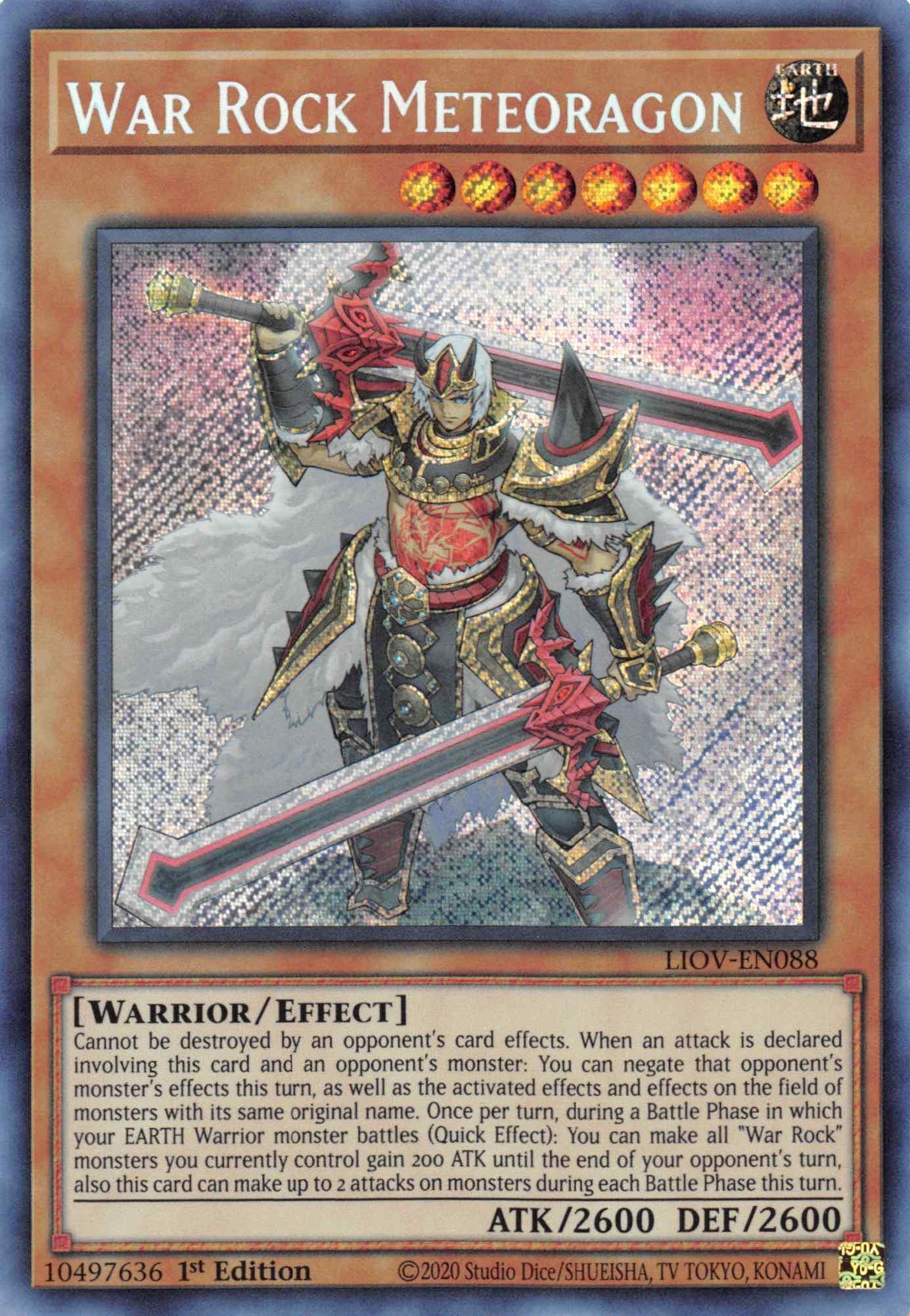 1st Edition, Earth, Effect Monster, Lightning Overdrive, Secret Rare, Warrior War Rock Meteoragon [LIOV-EN088] Secret Rare - Trading Card World