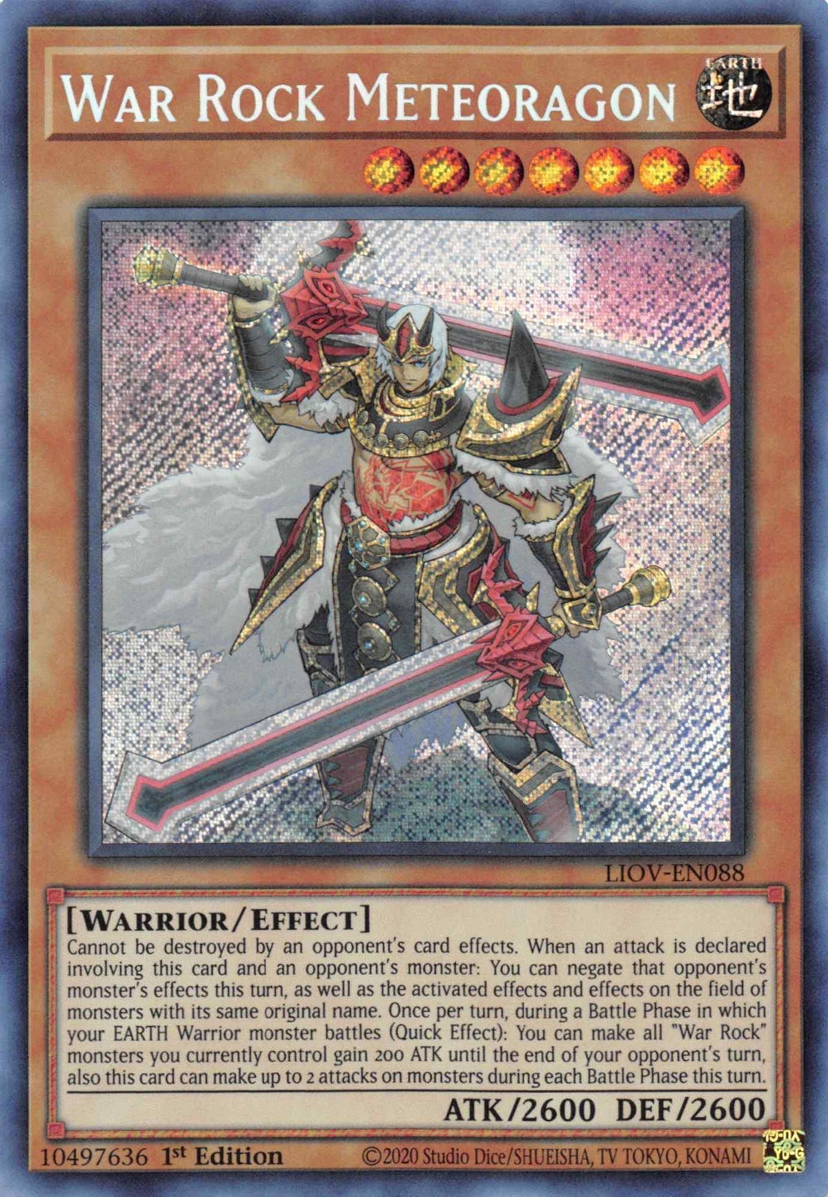 1st Edition, Earth, Effect Monster, Lightning Overdrive, Secret Rare, Warrior War Rock Meteoragon [LIOV-EN088] Secret Rare - Trading Card World