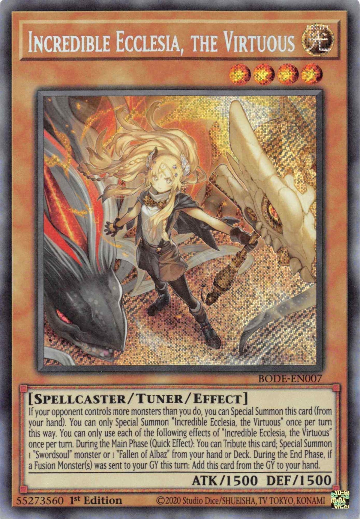 1st Edition, Burst of Destiny, Light, Secret Rare, Spellcaster, Tuner/Effect Monster Incredible Ecclesia, the Virtuous [BODE-EN007] Secret Rare - Trading Card World