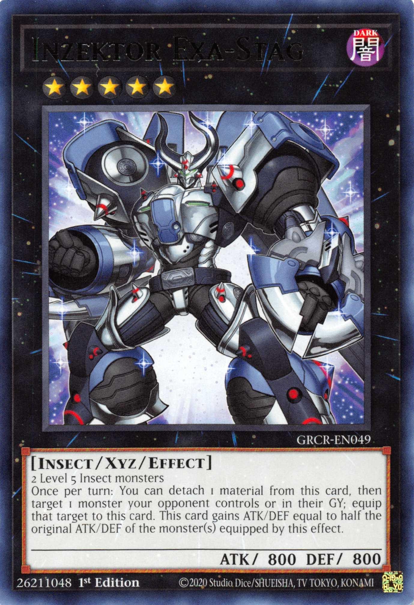 1st Edition, Dark, Insect, Rare, The Grand Creators, Xyz/Effect Monster Inzektor Exa-Stag [GRCR-EN049] Rare - Trading Card World