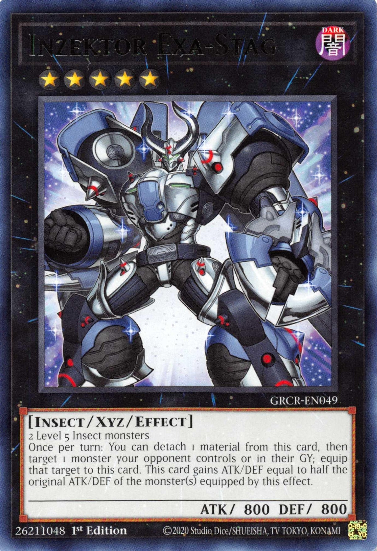 1st Edition, Dark, Insect, Rare, The Grand Creators, Xyz/Effect Monster Inzektor Exa-Stag [GRCR-EN049] Rare - Trading Card World