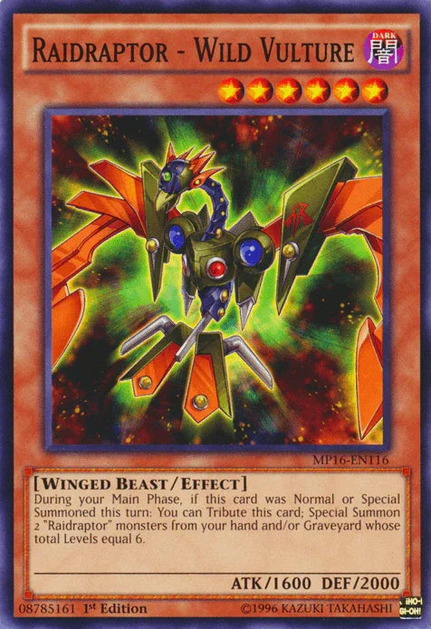 1st Edition, 2016 Mega-Tins Mega Pack, Common, Dark, Effect Monster, Unlimited, Winged Beast Raidraptor - Wild Vulture [MP16-EN116] Common - Trading Card World