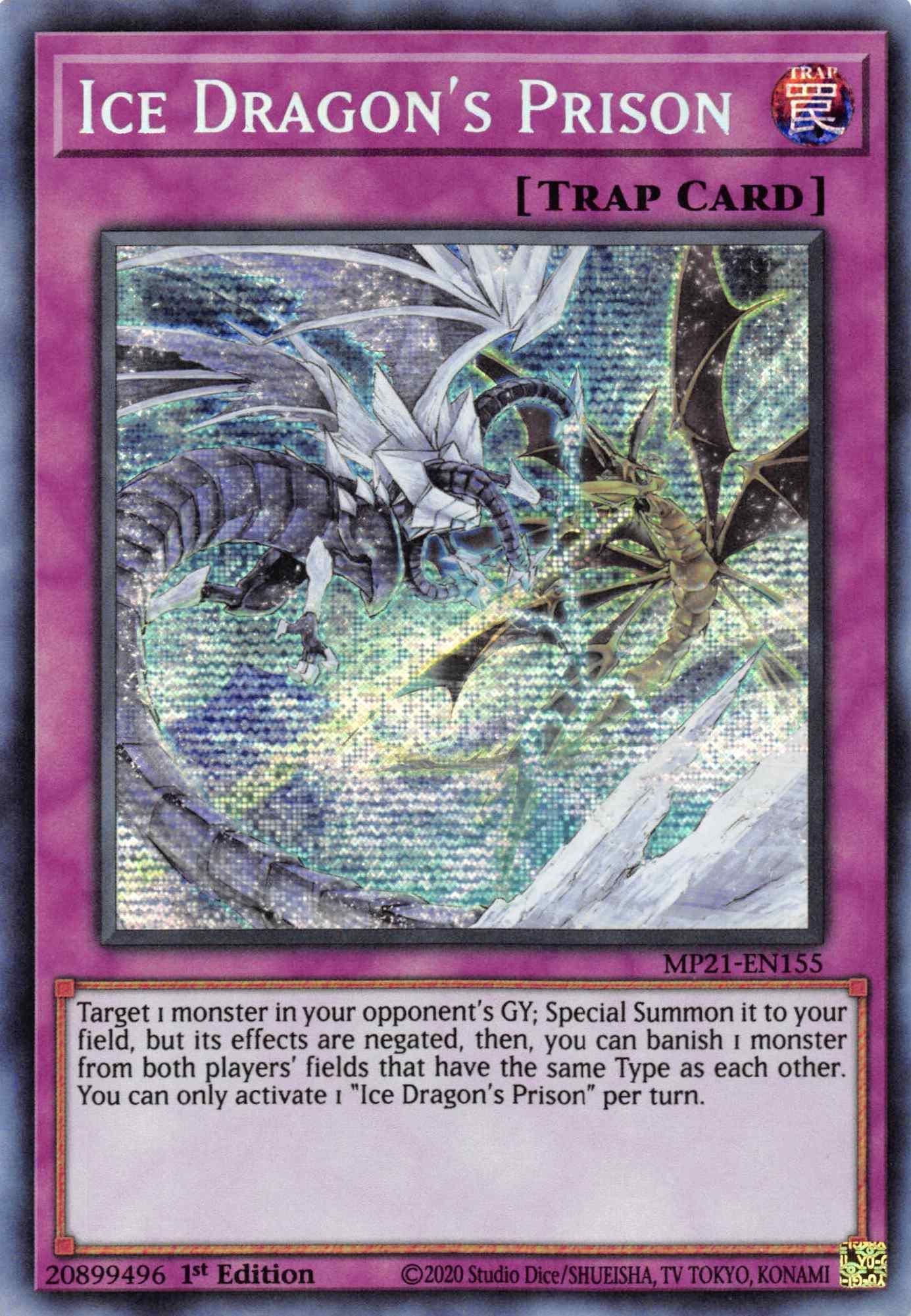 1st Edition, 2021 Tin of Ancient Battles, Normal Trap, Prismatic Secret Rare, Trap Ice Dragon's Prison [MP21-EN155] Prismatic Secret Rare - Trading Card World
