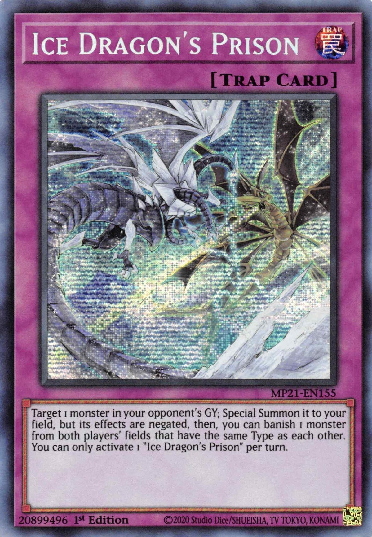 1st Edition, 2021 Tin of Ancient Battles, Normal Trap, Prismatic Secret Rare, Trap Ice Dragon's Prison [MP21-EN155] Prismatic Secret Rare - Trading Card World