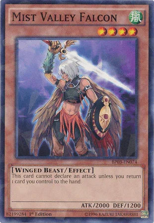 1st Edition, Battle Pack 3: Monster League, Effect Monster, Shatterfoil Rare, Wind, Winged Beast Mist Valley Falcon [BP03-EN074] Shatterfoil Rare - Trading Card World