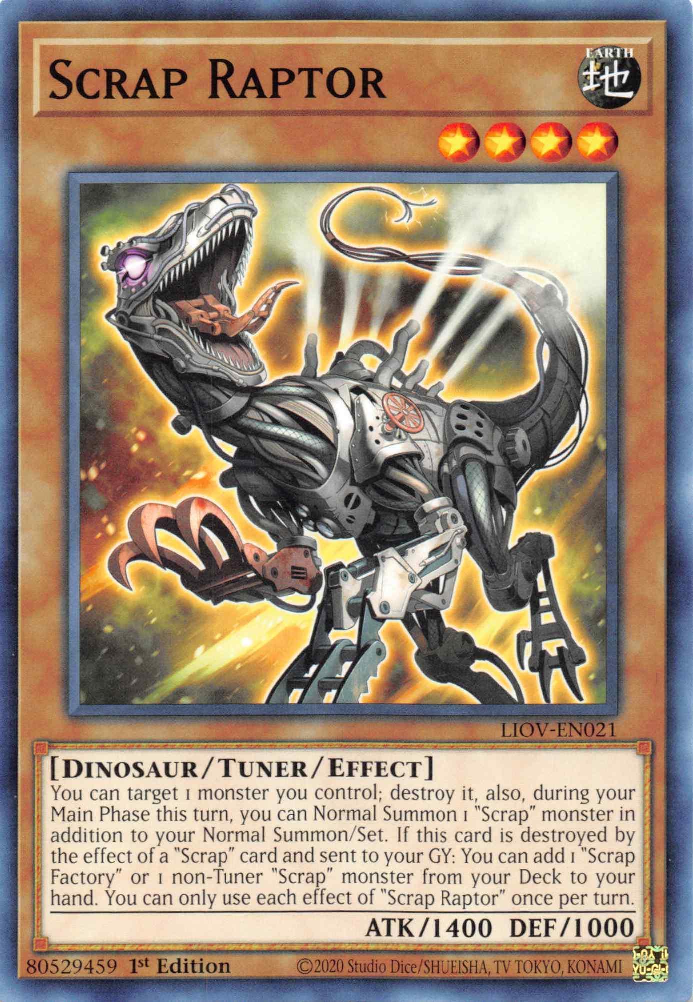 1st Edition, Common, Dinosaur, Earth, Lightning Overdrive, Tuner/Effect Monster Scrap Raptor [LIOV-EN021] Common - Trading Card World