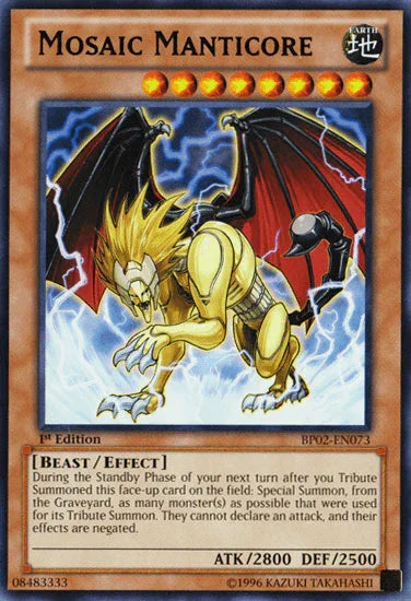 1st Edition, Battle Pack 2: War of the Giants, Beast, Earth, Effect Monster, Mosaic Rare, Unlimited Mosaic Manticore [BP02-EN073] Mosaic Rare - Trading Card World