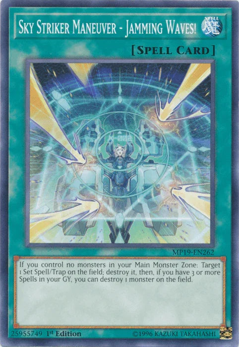 1st Edition, 2019 Gold Sarcophagus Tin Mega Pack, Common, Normal Spell, Spell, Unlimited Sky Striker Maneuver - Jamming Waves! [MP19-EN262] Common - Trading Card World