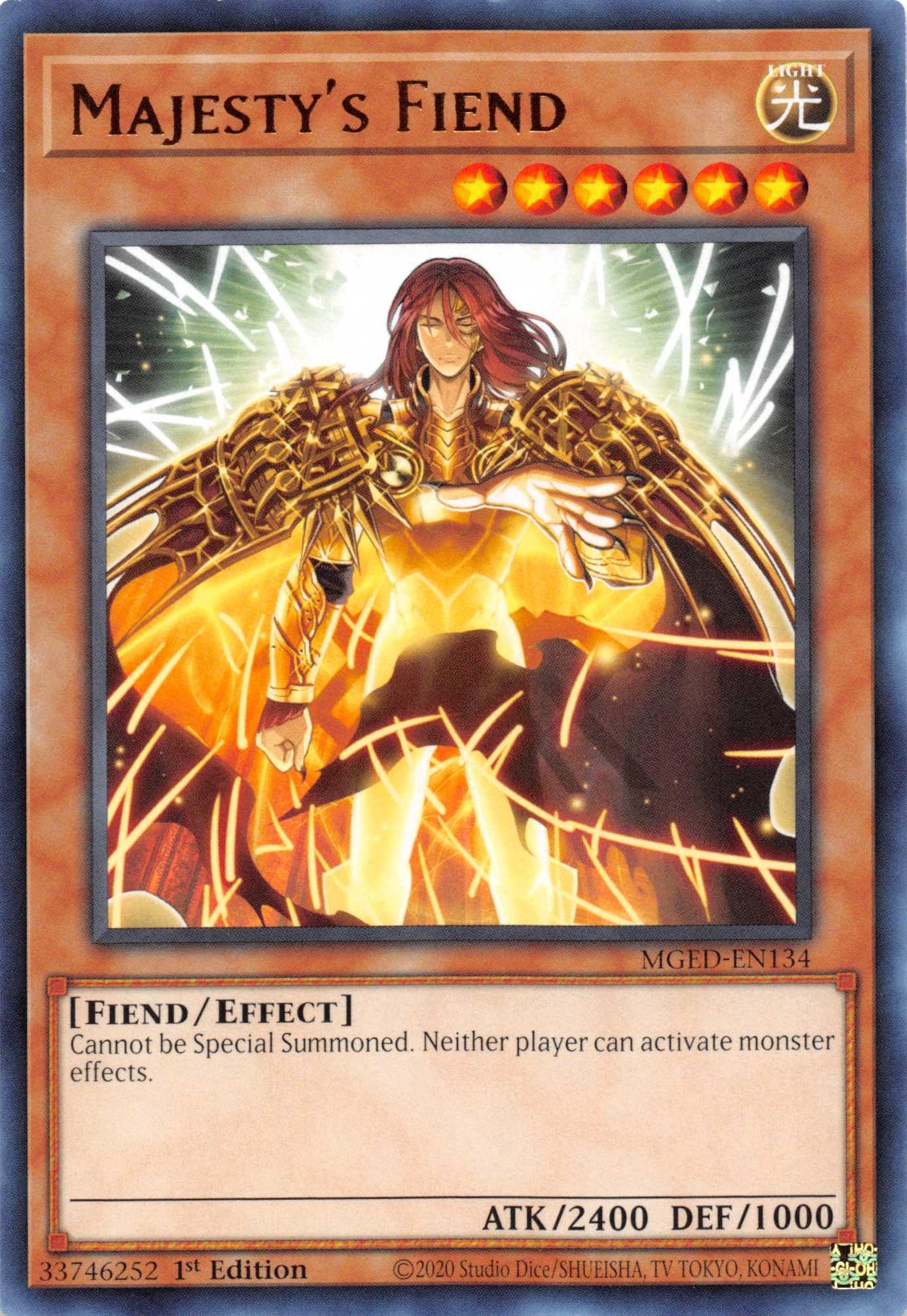 1st Edition, Effect Monster, Fiend, Light, Maximum Gold: El Dorado, Rare Majesty's Fiend [MGED-EN134] Rare - Trading Card World