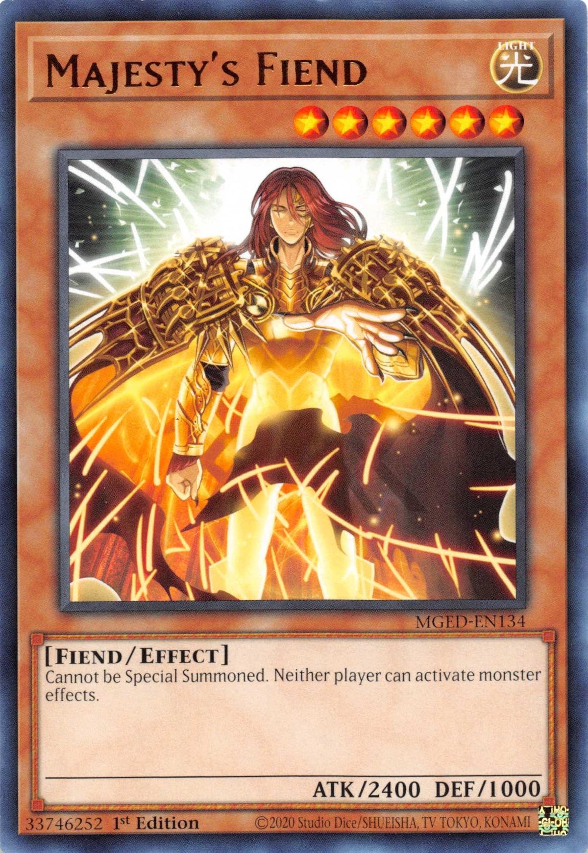 1st Edition, Effect Monster, Fiend, Light, Maximum Gold: El Dorado, Rare Majesty's Fiend [MGED-EN134] Rare - Trading Card World
