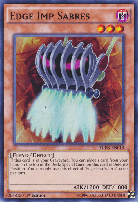 1st Edition, Dark, Effect Monster, Fiend, Fusion Enforcers, Super Rare, Unlimited Edge Imp Sabres [FUEN-EN018] Super Rare - Trading Card World