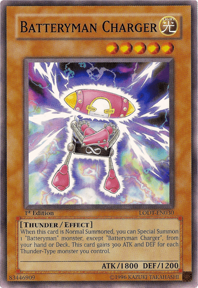 1st Edition, Common, Effect Monster, Light, Light of Destruction, Thunder, Unlimited Batteryman Charger [LODT-EN030] Common - Trading Card World