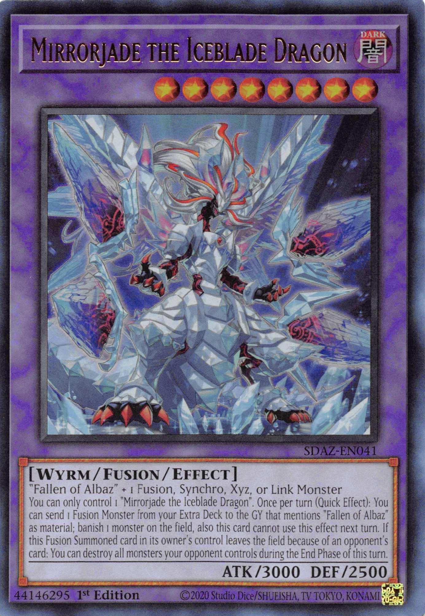 1st Edition, Dark, Fusion/Effect Monster, Structure Deck: Albaz Strike, Ultra Rare, Wyrm Mirrorjade the Iceblade Dragon [SDAZ-EN041] Ultra Rare - Trading Card World