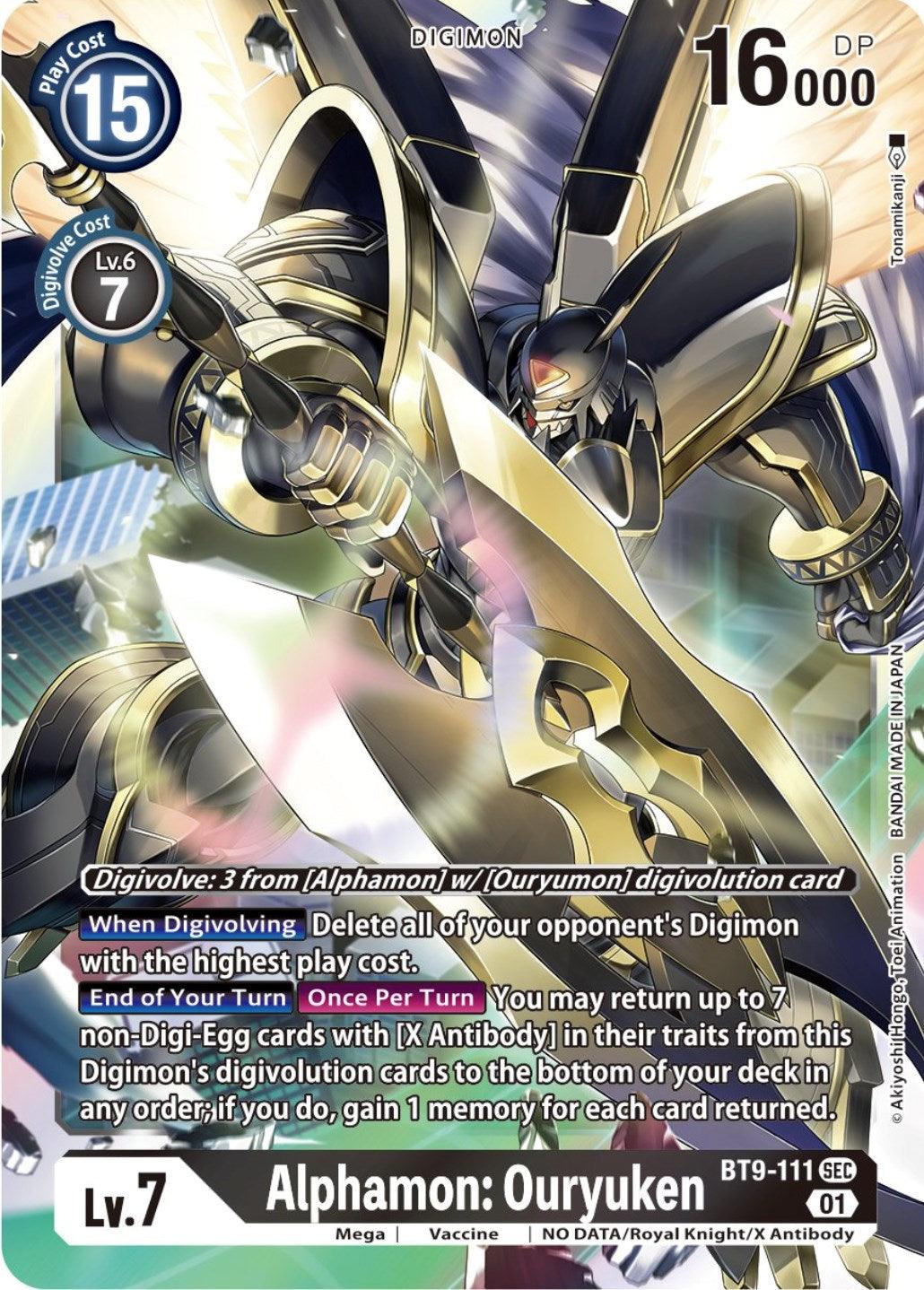 Black, BT9-111, Digimon, Mega, NO DATA/Royal Knight/X Antibody, Secret Rare, Vaccine, X Record Alphamon: Ouryuken [BT9-111] [X Record] - Trading Card World