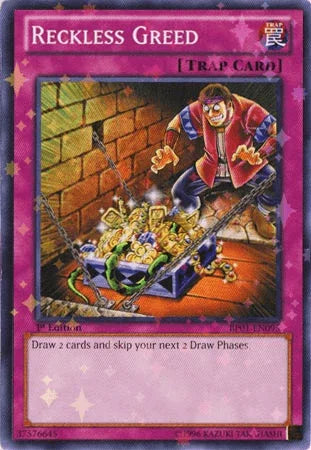 1st Edition, Battle Pack: Epic Dawn, Normal Trap, Starfoil Rare, Trap, Unlimited Reckless Greed [BP01-EN095] Starfoil Rare - Trading Card World