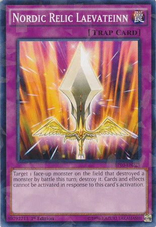 1st Edition, Battle Pack 3: Monster League, Normal Trap, Shatterfoil Rare, Trap Nordic Relic Laevateinn [BP03-EN221] Shatterfoil Rare - Trading Card World