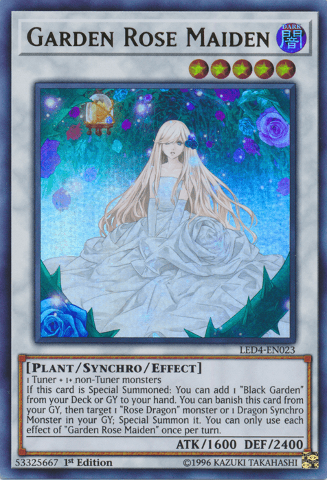 1st Edition, Dark, Legendary Duelists: Sisters of the Rose, Plant, Synchro/Effect Monster, Ultra Rare Garden Rose Maiden [LED4-EN023] Ultra Rare - Trading Card World