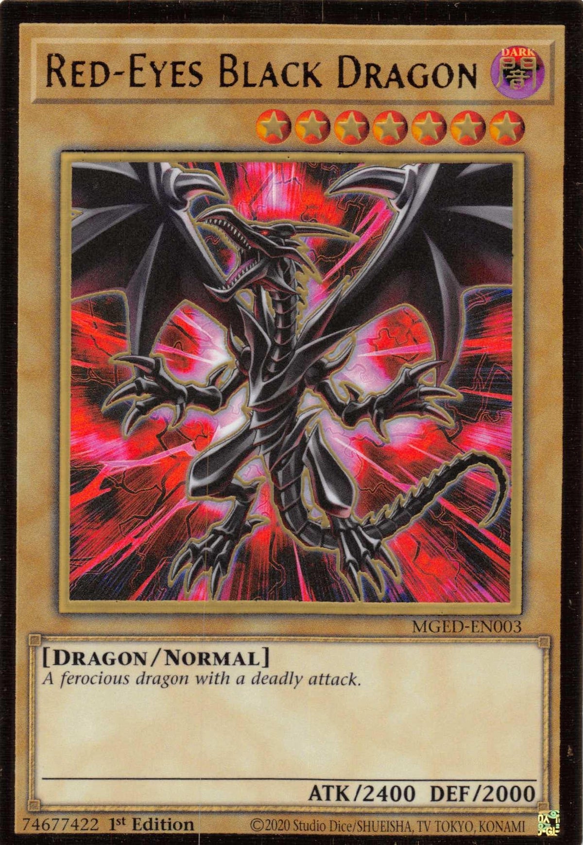 1st Edition, Dark, Dragon, Gold Rare, Maximum Gold: El Dorado, Normal Monster Red-Eyes Black Dragon (Alternate Art) [MGED-EN003] Gold Rare - Trading Card World