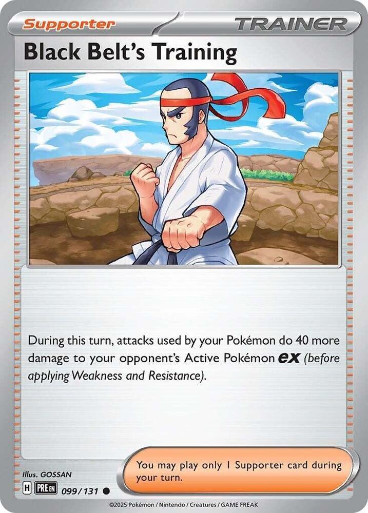 099, Common, Normal, Reverse Holofoil, Scarlet & Violet: Prismatic Evolutions, Supporter Black Belt's Training (099/131) [Scarlet & Violet: Prismatic Evolutions] - Trading Card World