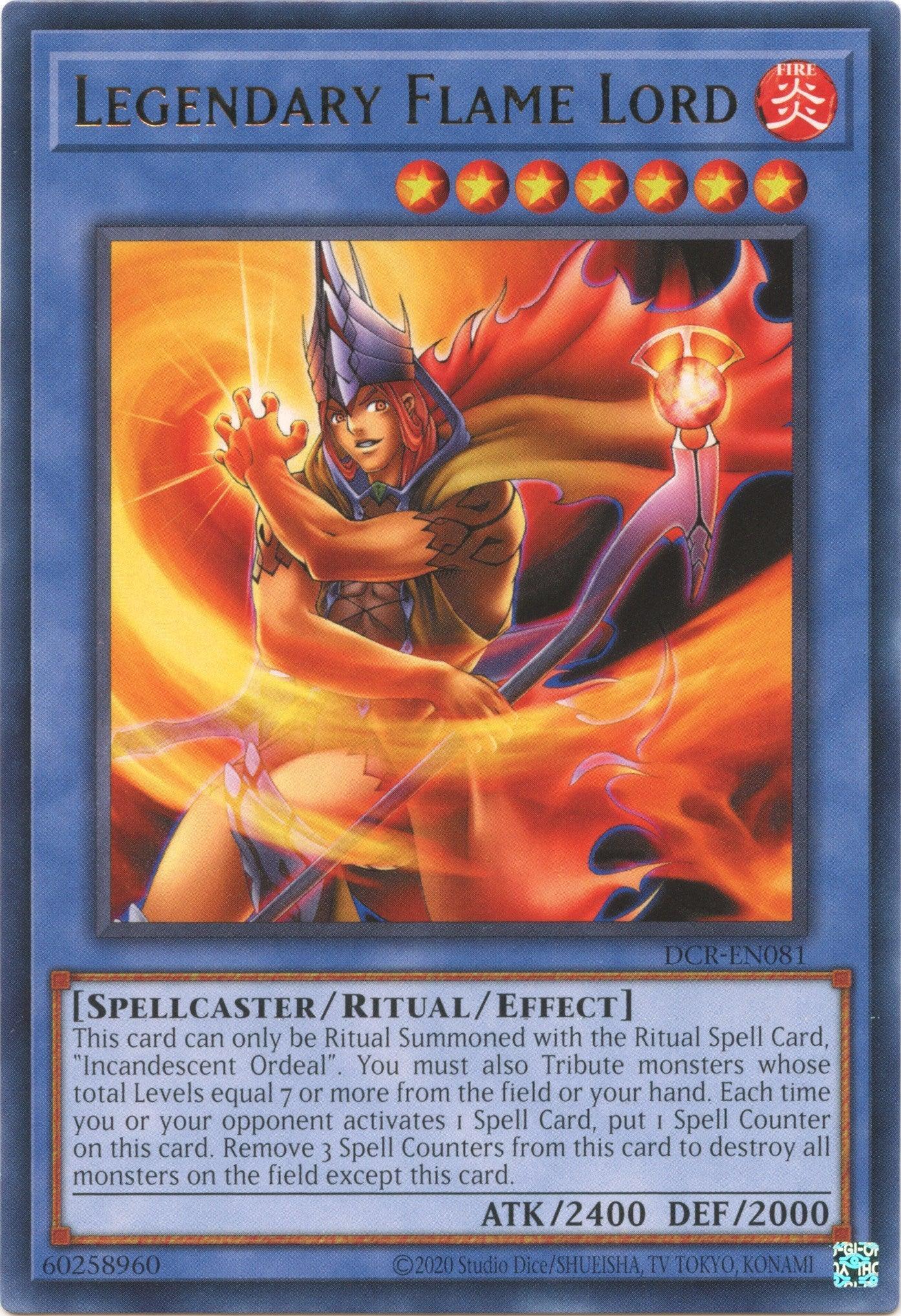 Dark Crisis (25th Anniversary Edition), Effect Monster, Fire, Rare, Spellcaster, Unlimited Legendary Flame Lord (25th Anniversary) [DCR-EN081] Rare - Trading Card World